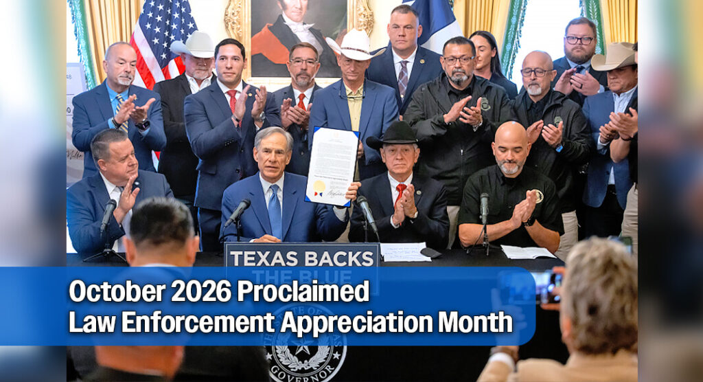 The Governor was joined by Brooks County Sheriff Urbino “Benny” Martinez, National Border Patrol Council Vice President Hector Garza, and Houston Police Officers Union Executive Director Ray Hunt, along with law enforcement leaders from across Texas. Photo: Office of The Governor